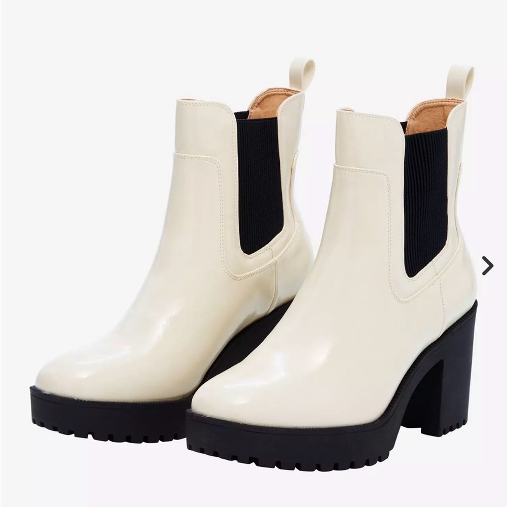 Chinese Laundry Cream and Black lug boots